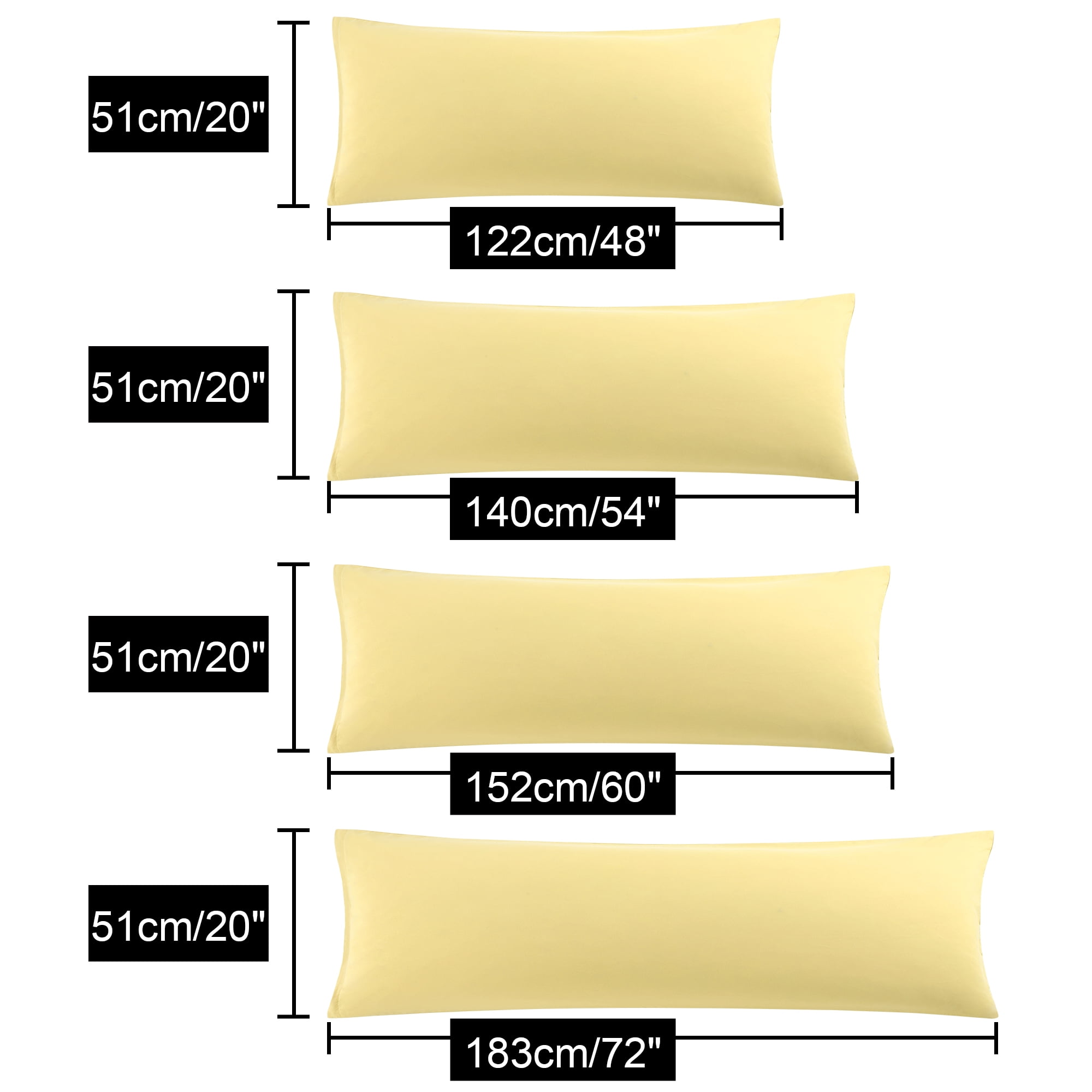 Unique Bargains Long Pillowcases Microfiber Body Pillow Covers Gold 20"x48"