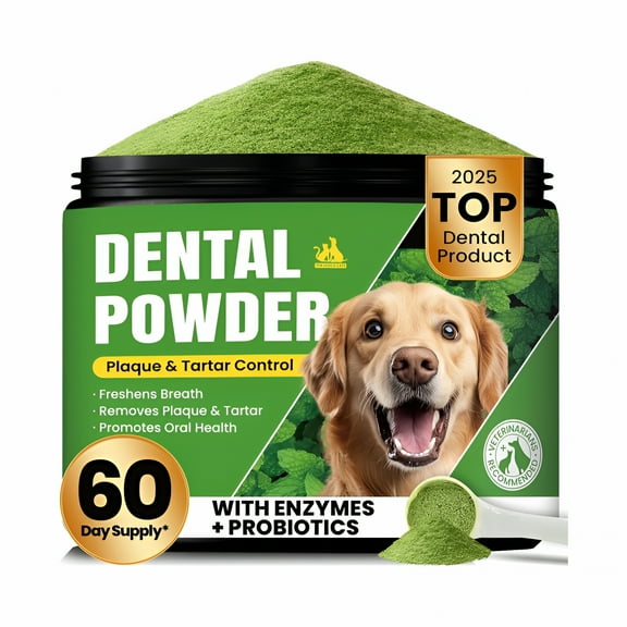 QARUN Enzyme-Powered Dental Powder for Dogs and Cats, Bad Breath Remover, Plaque & Tartar Control, Natural Oral Care, Dog Teeth Cleaning Powder 5.29Oz (150G)