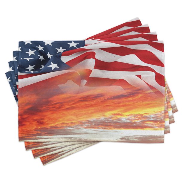 American Flag Placemats Set of 4 Dramatic Skyline on Clouds and Flag