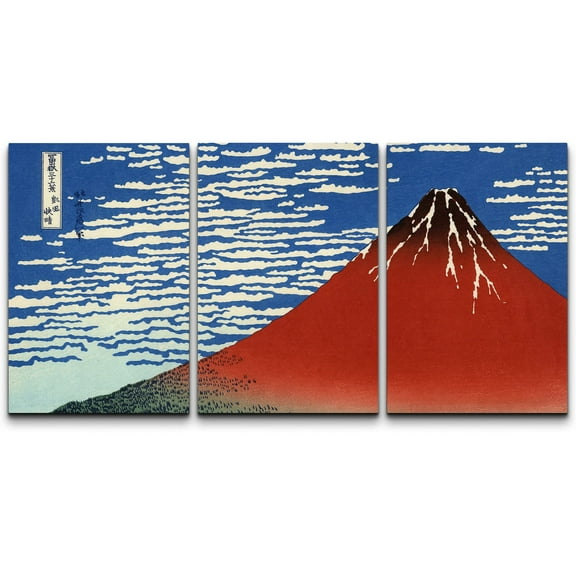 wall26 Canvas Print Wall Art Set Red Fuji, South Wind, Clear Sky by Hokusai Cultural Historic Oil Painting Fine Art Reproduction Scenic Colorful for Living Room, Bedroom, Office - 24"x36" x