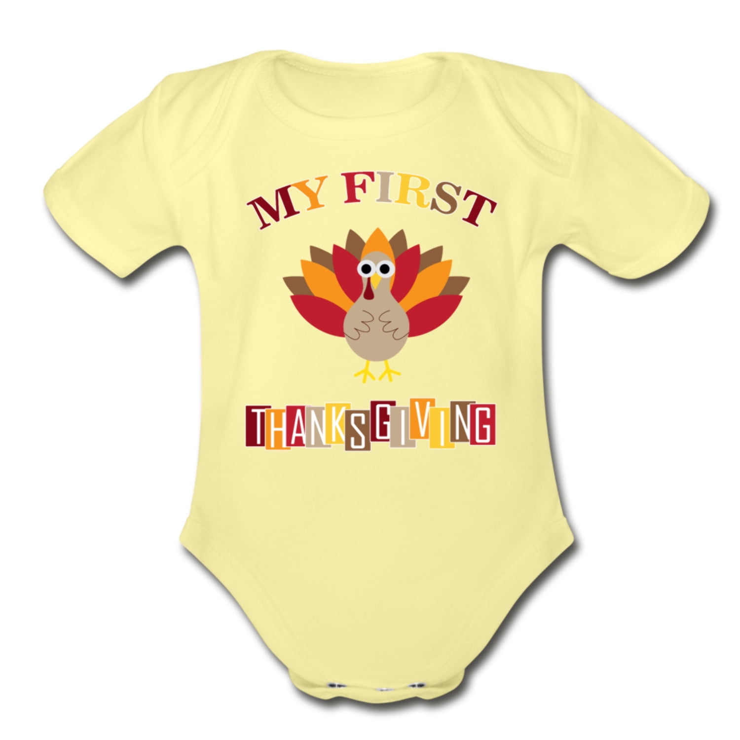 My First ThanksGiving (Turkey) - Organic Short Sleeve Baby Bodysuit