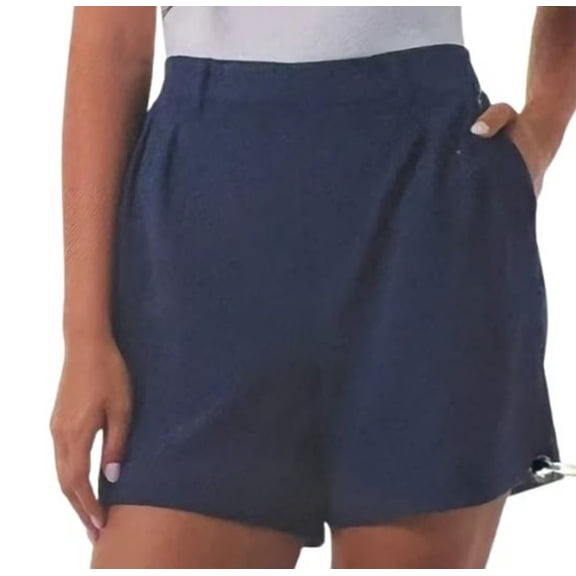 32 Degrees Women Pleated Short, Elastic Back of Waistband, Navy, Medium