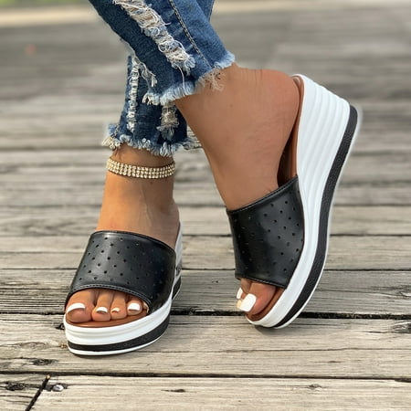 

European and American New 2023 plus size peep toe wedge fashion casual plus size women‘s one-line sandals women‘s wholesale