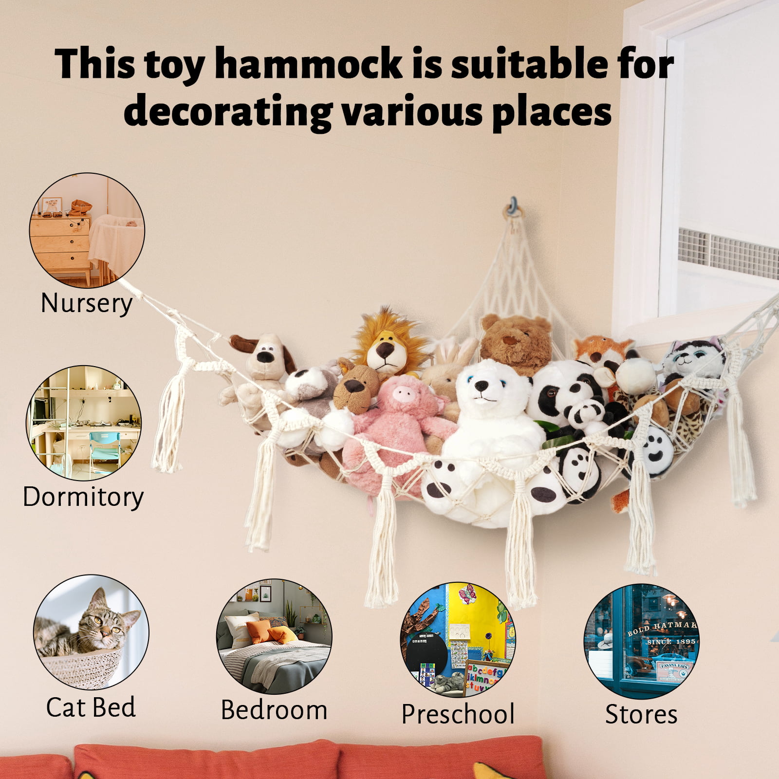 TCGPRO Stuffed Animal Storage - Stuffed Animal Hammock or Net Corner, Boho  Stuffed Animal Holder with Tassels, Macrame Hanging Toy Organizer Ideas for