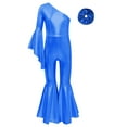 thumbnail image 3 of TTAO Kids Girls Metallic Bell-Bottom Dance Jumpsuit One Shoulder Bodysuit with Hair Tie Disco Party Romper Royal Blue 16, 3 of 5
