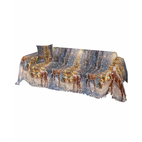 Christmas Elk Sofa Couch Covers for 3 Cushion Couch, Washable L Shape Sectional Sofa Covers for Loverseat/Pets/Kids, Xmas Deer Tree Snowflake Slipcover Blanket Futon Cover 71''x134''