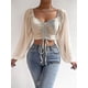 thumbnail image 2 of Camiseta Sexy con cuello en V para mujer, Tops cortos informales con cordón, Camiseta corta de verano para mujer, ropa para mujer, camiseta de manga larga, 2 of 2
