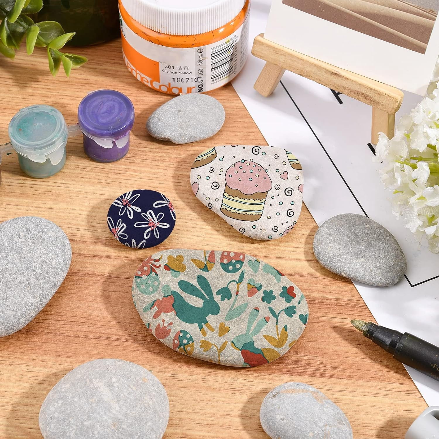 20Pcs 3 Styles Oval Painting Rocks Dark Gray Smooth River Rocks DIY Paint Cobblestone Craft River Rocks for Painting Rocks Arts Crafts Decor