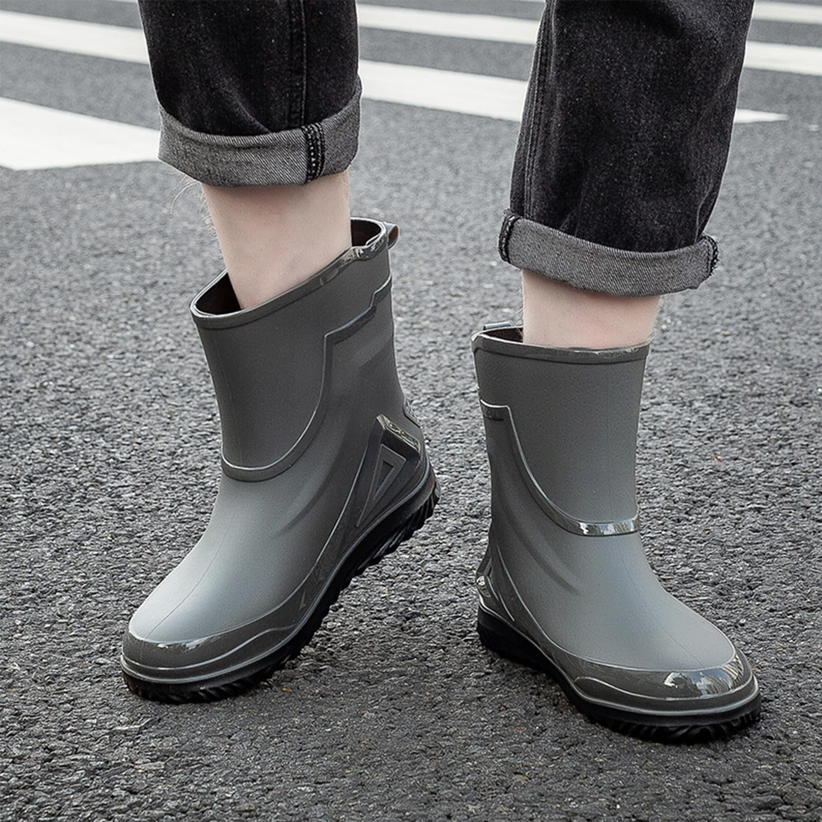 AUXDIQ Men Rain Boots Outdoor Garden Boots Waterproof Ankle Rain Shoes