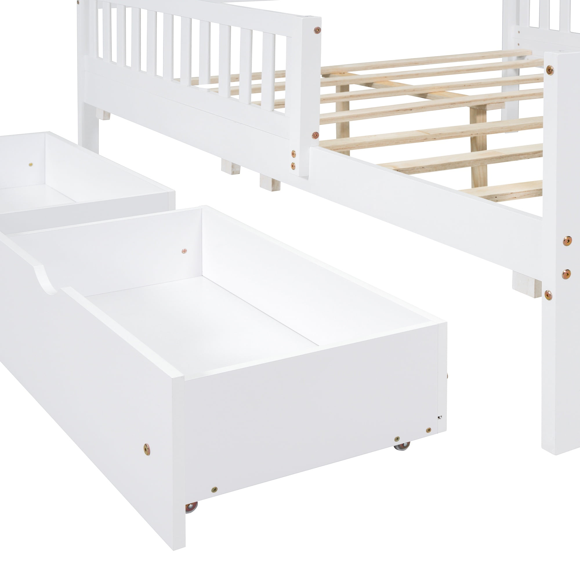 Bellemave Full Bed with Storage Drawers and Fence Rails, Wood Platform Beds Frame with Headboard, Full Size Storage Bed for Kids Boys Girls Teens（White)