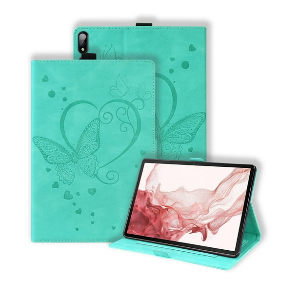 SaniMore Case for Samsung Galaxy Tab S9/Tab S7Tab S8/Tab S7 (Model SM-X700/X710/X706/T870), PU Leather Case with Embossed Butterfly Shockproof TPU Back Card/Pen Holder Stand Wallet Case, Green