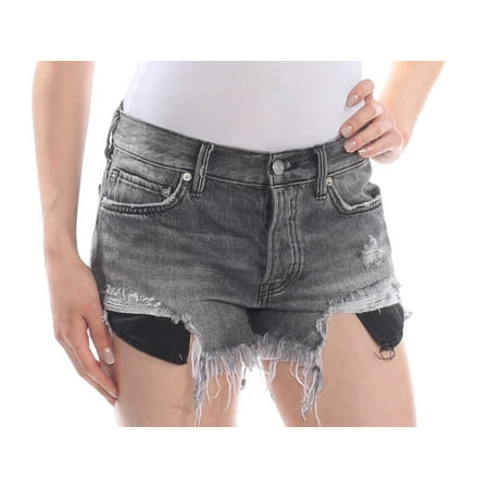 Free People Womens Loving Good Vibrations Destroyed High Rise Denim Shorts