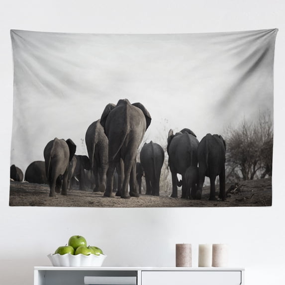 Animal Tapestry, s on Savannah Graphic Image Animals in Habitat Safari Wildlife, Fabric Wall Hanging Decor for Bedroom Living Room Dorm, 2 Sizes, White Brown, by Ambesonne