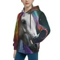 thumbnail image 2 of KLL Unisex Kids Boys Girls Hooded Pocket Pullover Hoodies-Colorful Haired White Horse, 2 of 5