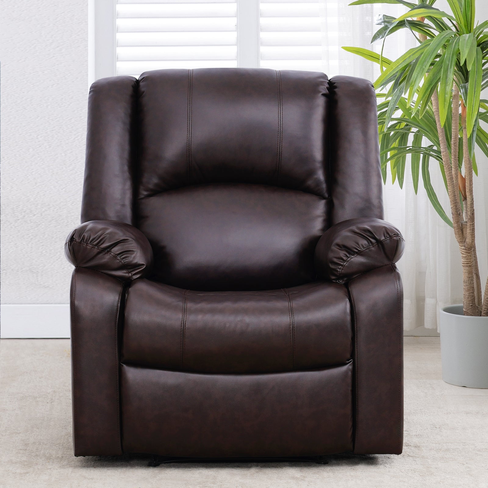 Large Real Leather Recliner Chair, 150 Degree Tilt, Living Room Bedroom Sofa Recliner