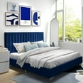 thumbnail image 3 of Costway Upholstered Bed Frame Full Size Modern Platform Bed with Vertical Channel Headboard No Box Spring Needed Navy, 3 of 9