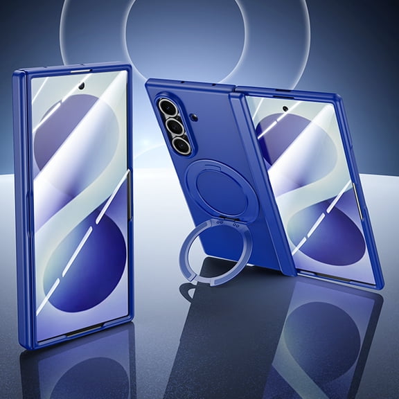 For Samsung Galaxy Z Fold8 Ultra Phone Case,With 360°Rotatable Ring Kickstand,Hinge Protection,Built-in Front Screen Protector,Shockproof Non-Slip,Rugged Phone Case,Blue HD Screen Protector