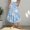 Light Blue, variant on Dianli Maxi Skirt Skorts Women's Printed A Line Long Skirt Elastic Waist Drawstring Gradient Print Large Swing Breathable Cotton Linen Pull On Vacation Beachwear Boho Skirt