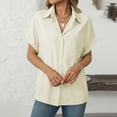 thumbnail image 5 of CheerKidz Women's Fashion Loose Short Sleeve Lapel Pocket Striped Casual Shirt Summer Vacation Clothes (Yellow,L), 5 of 8