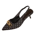 thumbnail image 7 of Womens Slingback Heels Metal Chain Pointed Closed Toe Sandals Elastic Band Elegant Print Summer Dress Pumps Shoes Black Size 11, 7 of 7
