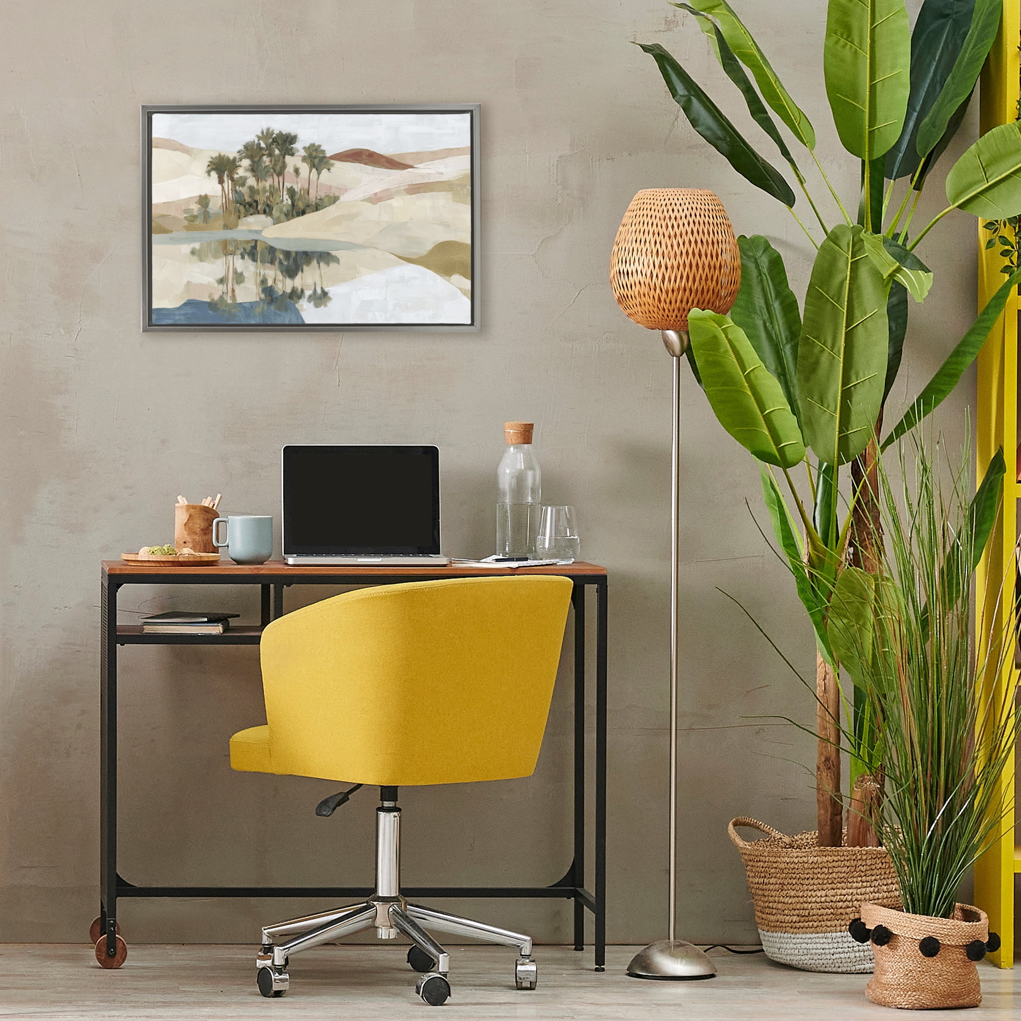 Stupell Industries Desert Oasis with Palm Reflection Gray Framed Floater Canvas Wall Art, design by Chromatic Storm Studio