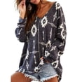 thumbnail image 1 of DYMADE Women Plus Size Loose V-Neck Long Sleeve Printed Blouse Top, 1 of 4
