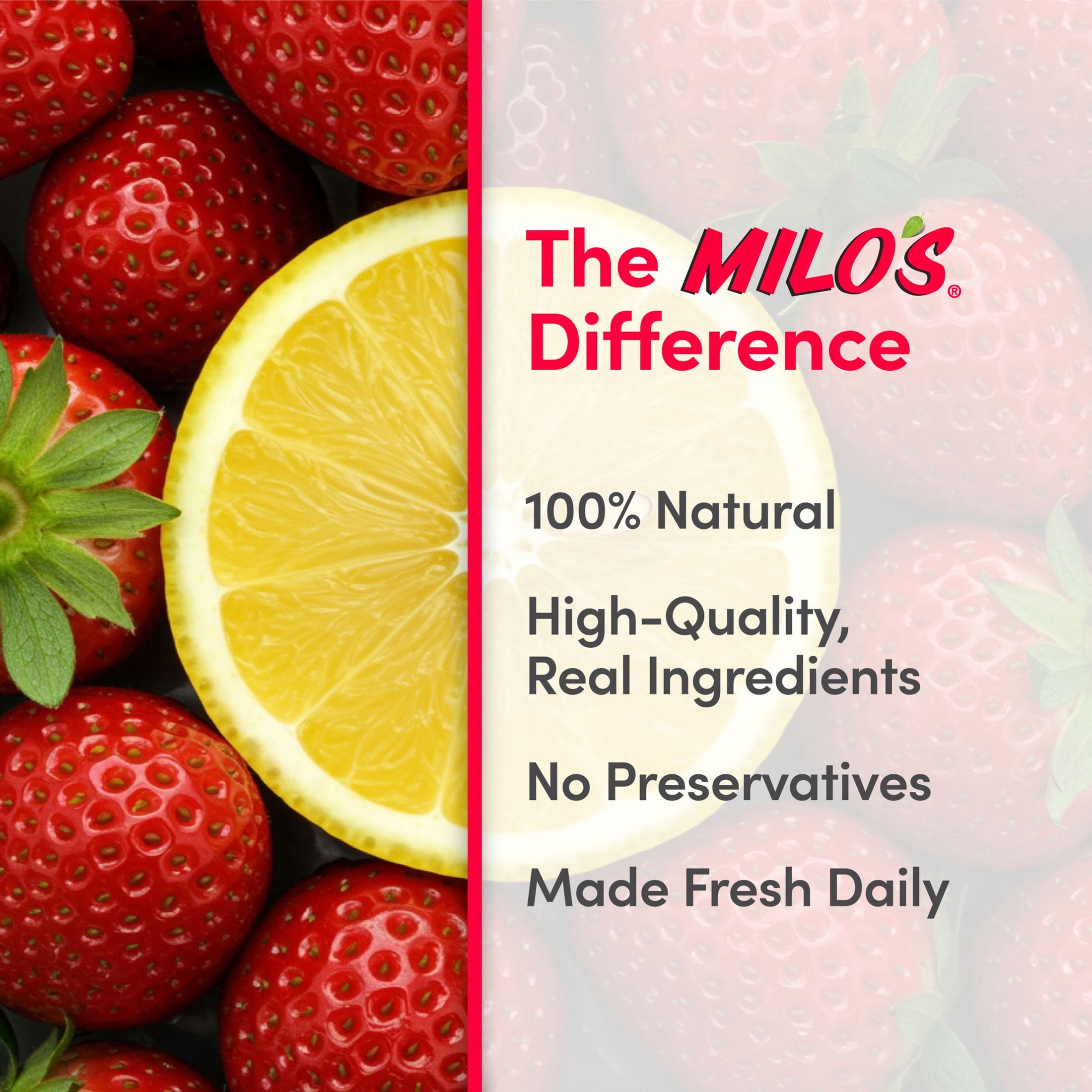 Milo's Strawberry Lemonade, Refrigerated Juice Drink, 20 fl oz Bottle, 100% Natural, No Preservatives, Made Fresh Daily