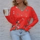 thumbnail image 3 of Camisetas de manga larga para mujer, ropa con estampado de flores a la moda, cuello en V, Tops holgados informales para mujer 2022, 3 of 4