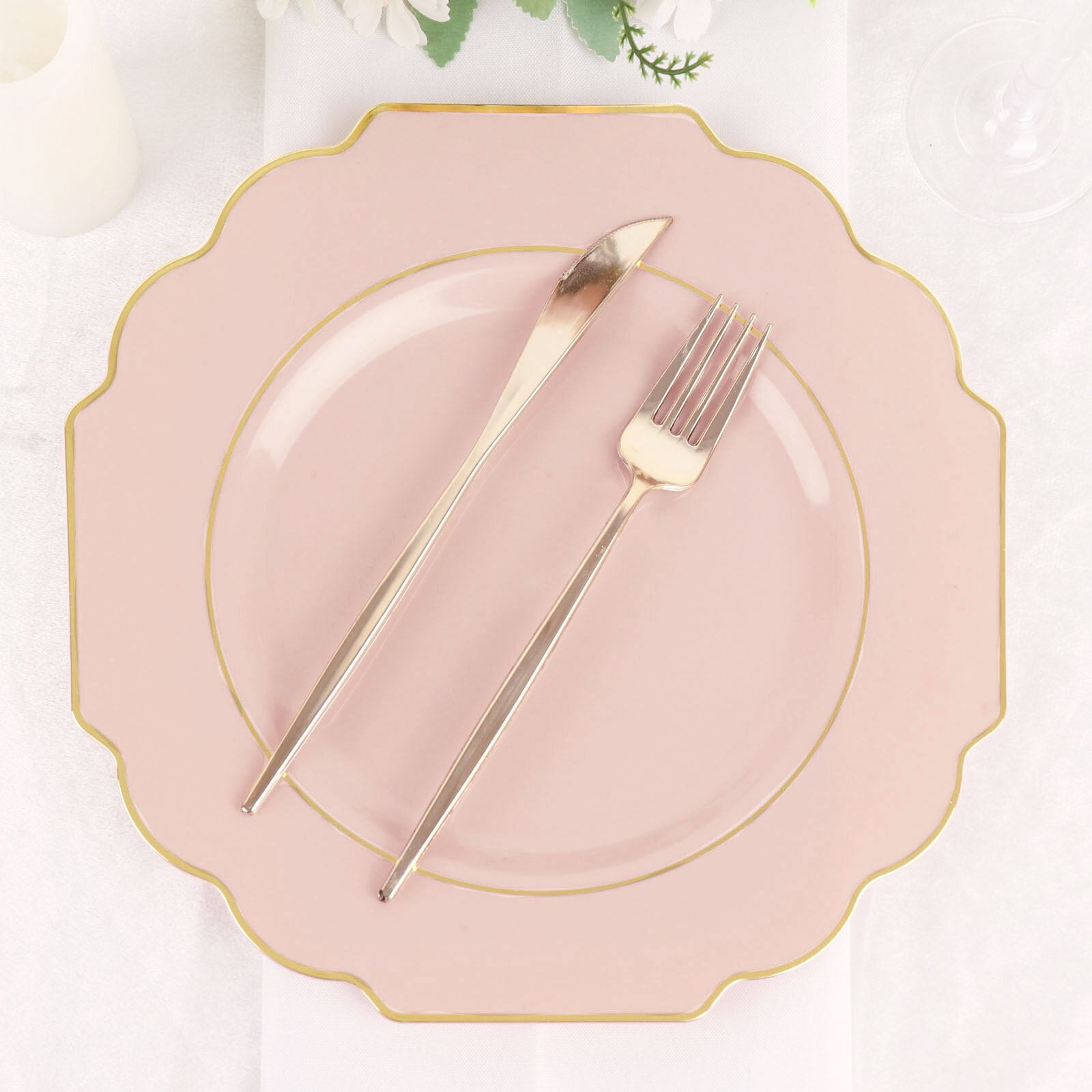 Efavormart 10 Pack 11" Blush/Rose Gold Hard Plastic Dinner Plates
