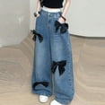 thumbnail image 6 of Girls Barrel Jeans Denim Elastic Wasit Wide Leg Pants Cute Embroidered Pants for Toddler Girl 13-14 Years, 6 of 8