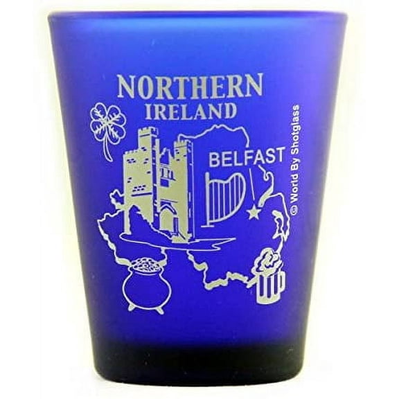 Northern Ireland Belfast Cobalt Blue Frosted Shot Glass