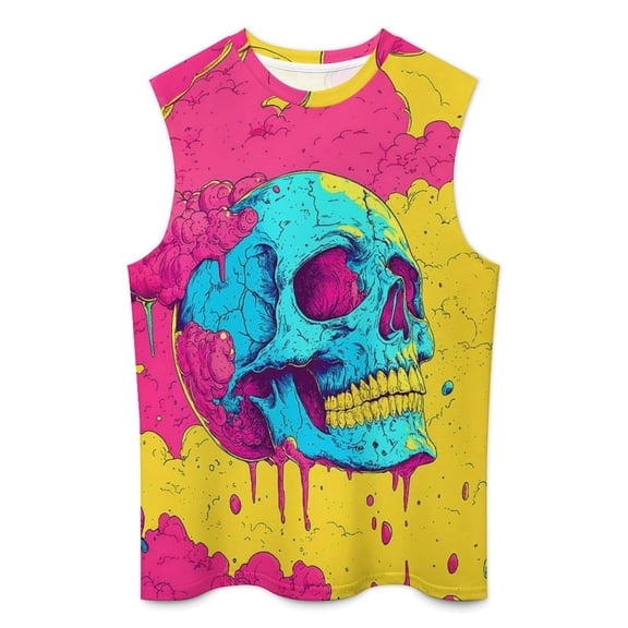 XIAOCHA Skull Print Sleeveless Tank Top For Men Loose Fit Streetwear Casual Vest Tops