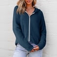 thumbnail image 4 of Womens Waffle Knit Full Zip Hoodie Oversized Long Sleeve Casual Fall Hooded Sweatshirt Jacket Tops with Pockets Navy M, 4 of 5