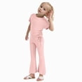 thumbnail image 3 of Outfits for Toddler Girls Fashion Short Sleeve Top Flare Pants 2 Piece Set Toddler Girl Clothes Pink 12-24 Months, 3 of 8