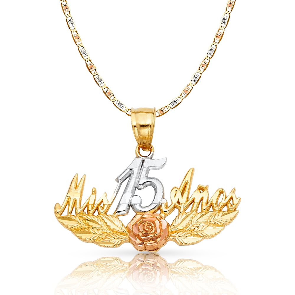 14k Tri Color Gold 15 Years Years Pendant Charm