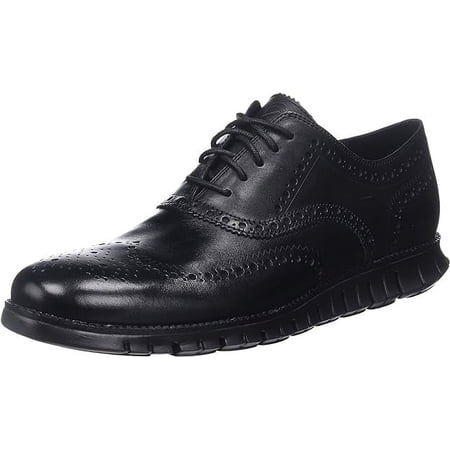 Cole Haan Zerogrand Wing Oxford Black Closed Holes/Black Leather Lace-Up Sneaker (Black Closed Holes/Black, 10)