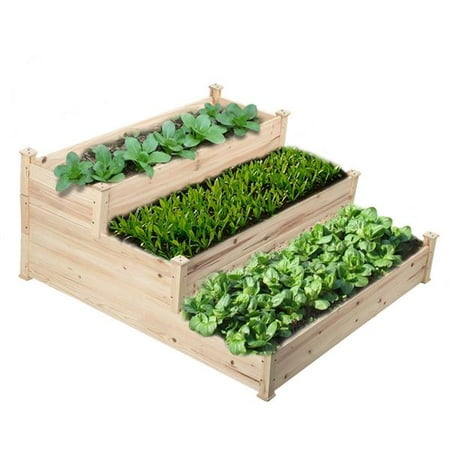 SmileMart 3-Tier Wooden Raised Elevated Garden Bed Planter Box Kit Flower Vegetable (Best Raised Bed Kits)
