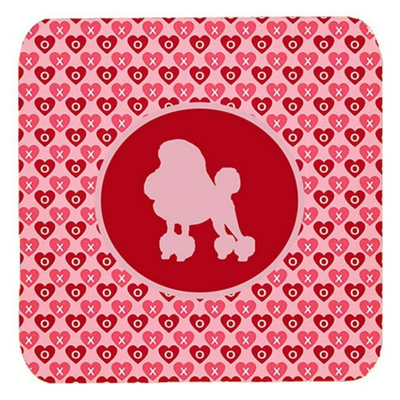 Poodle Valentine Hearts Foam Coasters - Set 4, 3.5 x 3.5 In.