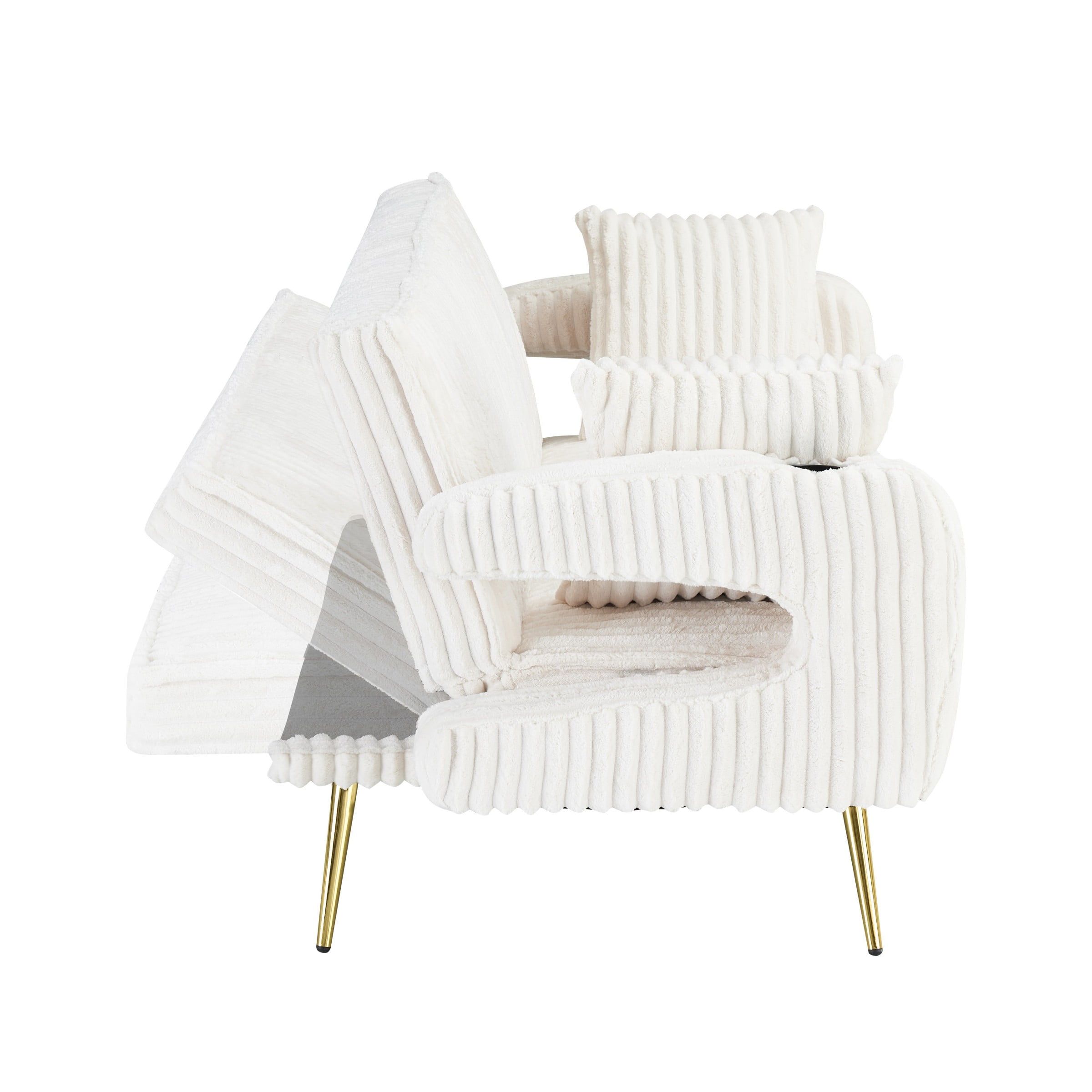 Corduroy Futon Sofa Bed with Pillows,74 inch Modern Convertible Loveseat Sleeper Bed with Adjustable Backrest for Living Room,White