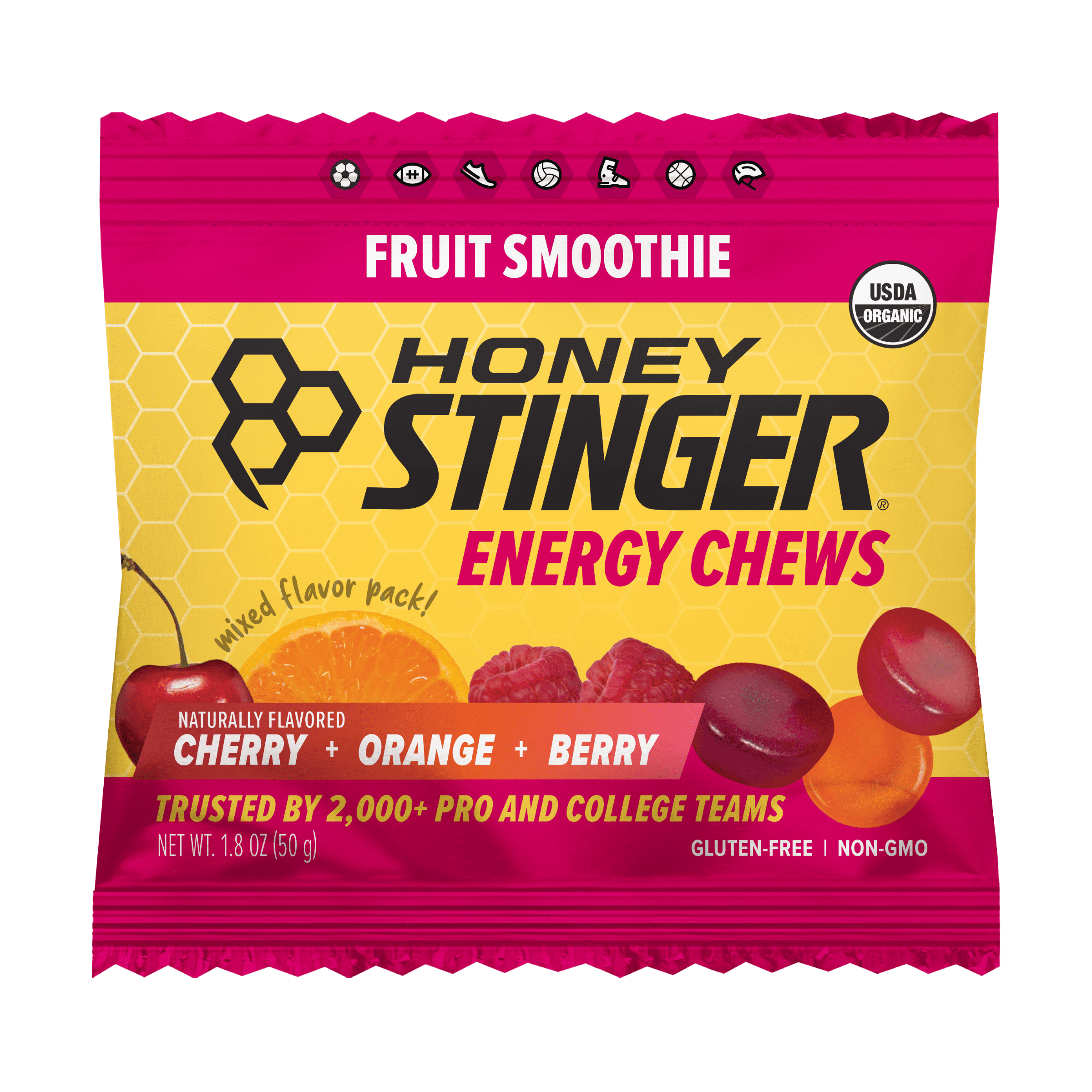 Honey Stinger Organic Gluten-Free Energy Chew, Fruit Smoothie, 4 Count Box