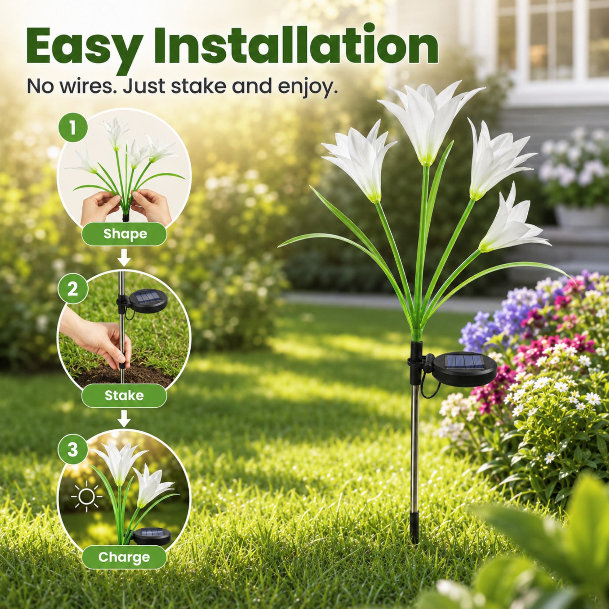Rynpexz Solar Flower Lights, 2-Pack 8 Lily Stake Lights photo 5