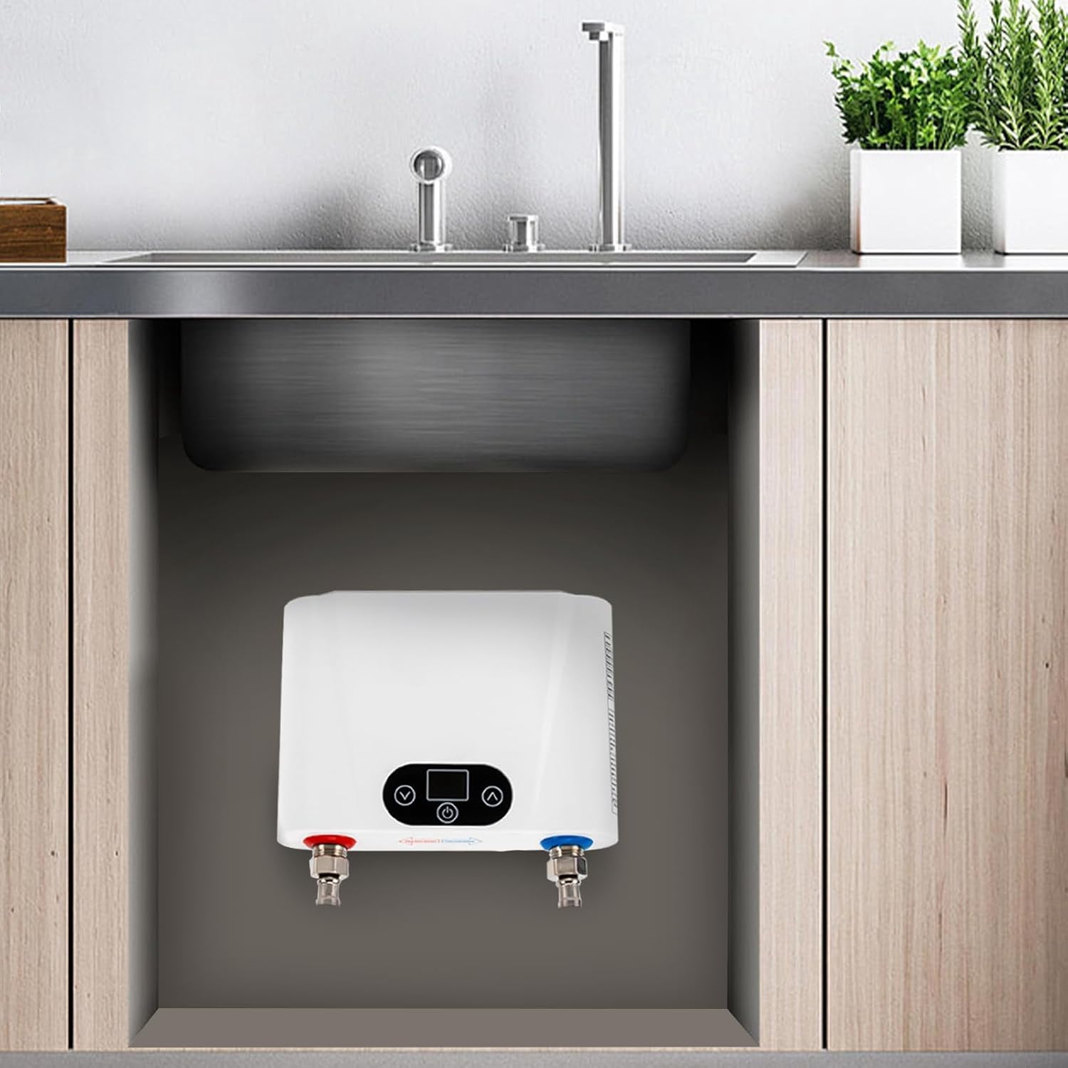 Miumaeov 220V 5.5KW Mini Electric Tankless Water Heater Instant Hot Water Heater with Touch Control for Sink Wall Mounted