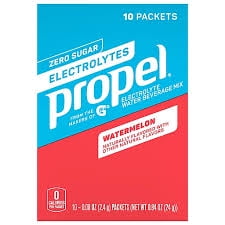 Propel Powder Packets. Watermelon With Electrolytes, Vitamins and No Sugar, 1 Box with 10 Packets