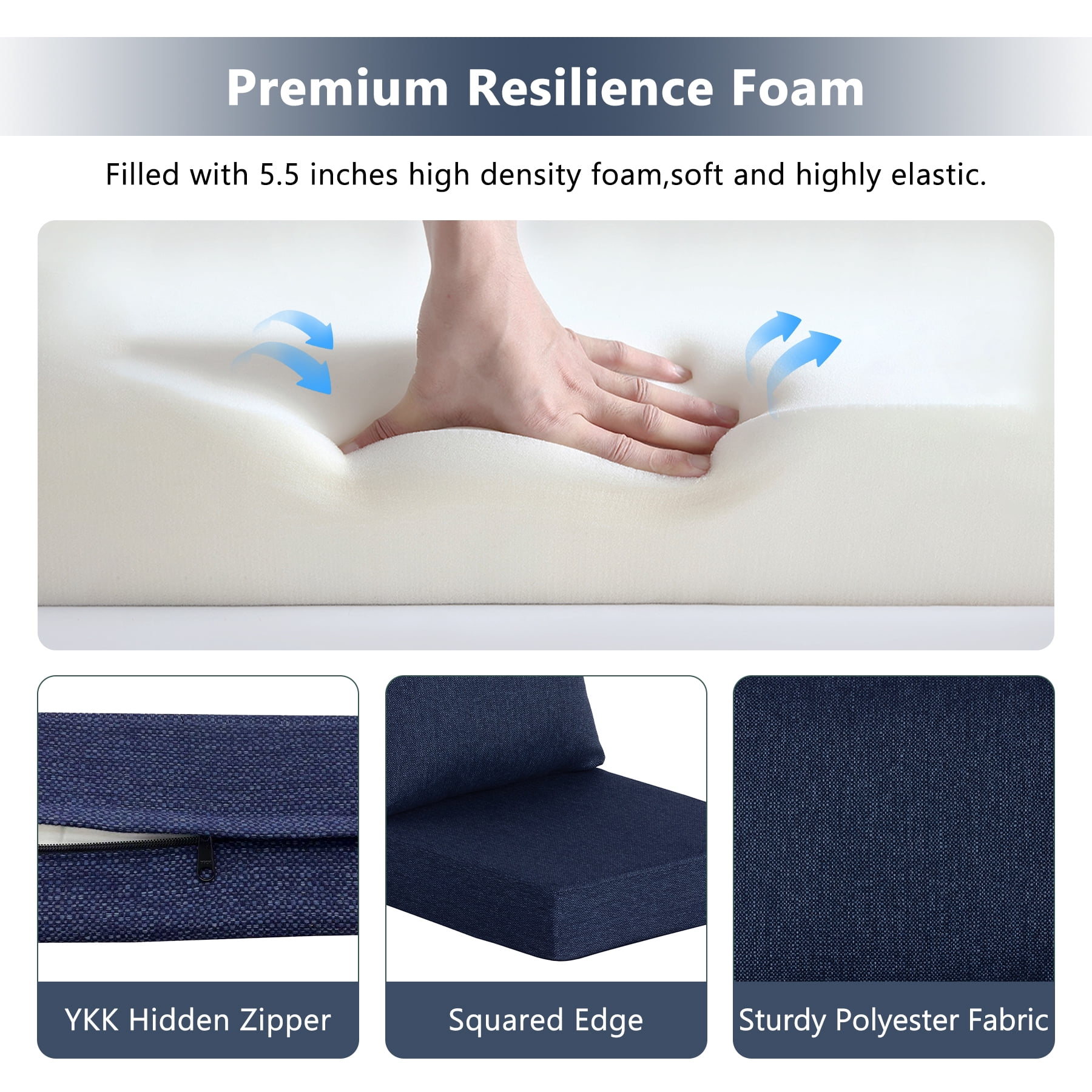 Goodgoods 24" x 24" Indoor & Outdoor Deep Seat Chair Cushions Set of 2, Water & Fade Resistant, Indigo