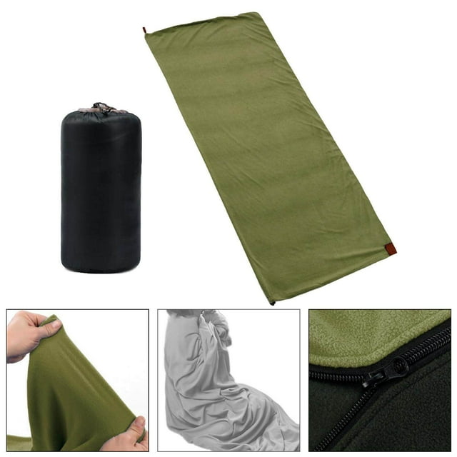Soft Fleece Sleeping Bag Liner Business Backpacking Thermal Camping Weather Sleeping Blanket Dark Green