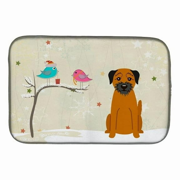 Christmas Presents between Friends Border Terrier Dish Drying Mat