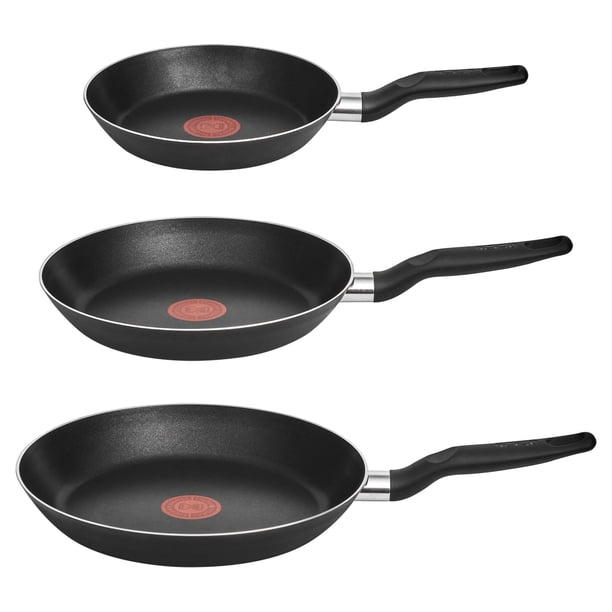 T-FAL Juego de sartenes easy cook negro cubierta antiadherente para una cocina fácil con indicador de calor thermo-señal y base de difusión. Medidas de sart&eacute