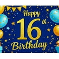 thumbnail image 4 of Blue Golden Glittery 16th Birthday Backdrop Banner with Balloons Stars and Gifts Party Supplies Photography Props Birthday Decoration for Birthday Party Decorations, 4 of 7