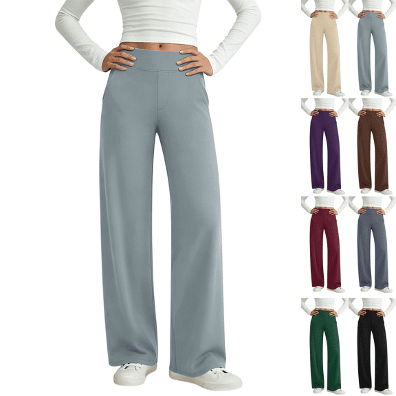 SeekIslan Women's High Waist Straight Wide Leg Yoga Pants with Pockets for Workout