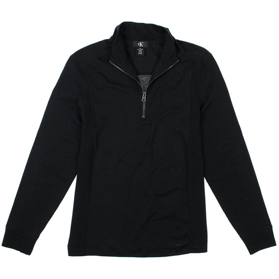 Calvin Klein Mens Long Sleeve 1/4 Zip Cotton Pullover Shirt Top, Black, Medium